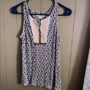 Sleeveless Patterned Top with Peach Accents